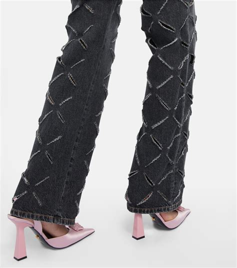 versace laser cut jeans|VERSACE Laser Cut Wide Leg Jean in Black & Dark .